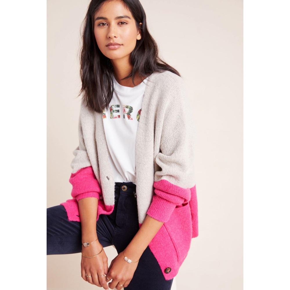 Anthropologie Colorblocked Cardigan Large